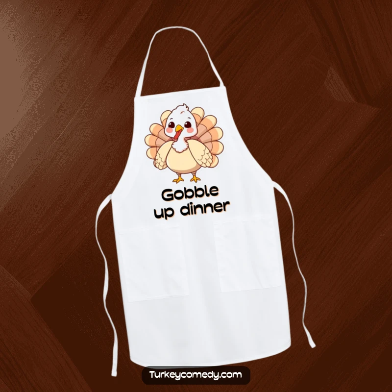 Funny Apron with a cute, gobbling turkey character, perfect for adding festive cheer to kitchen tasks, a fun and practical funny gift.