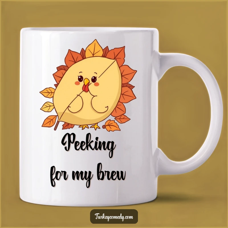 Funny Curious Turkey Leaf Mug - Peek-a-Boo Autumn Bird Surprise Funny Gift!