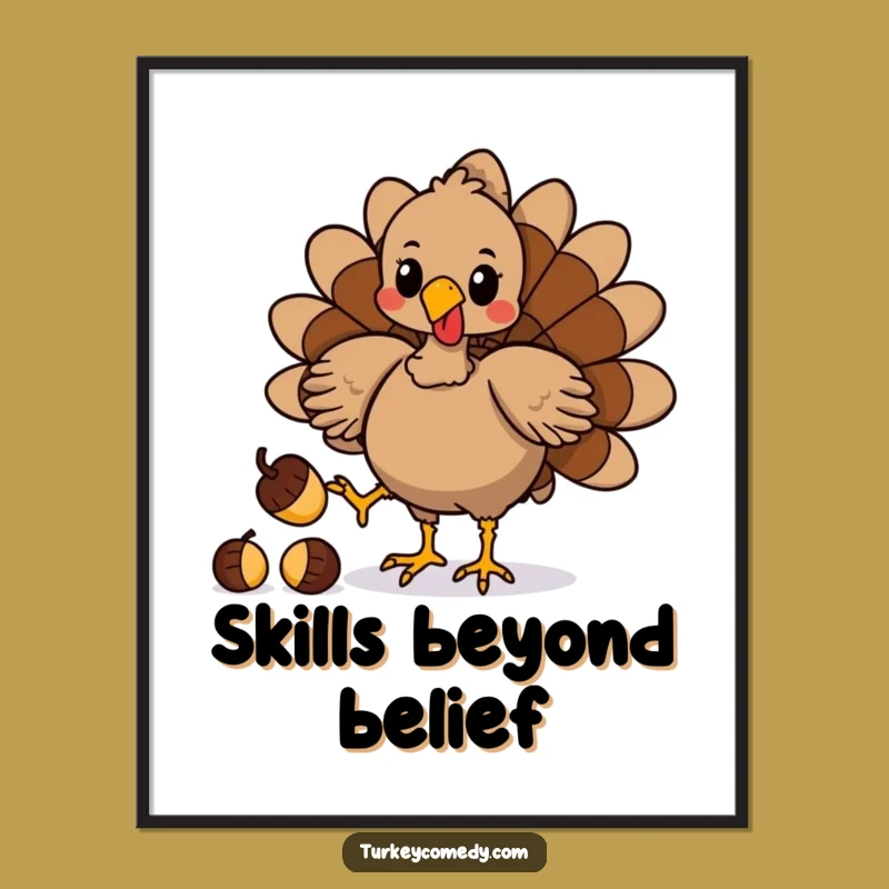 Funny Turkey Acorn Juggling Digital Art - Printable Talented Bird Funny Gift!