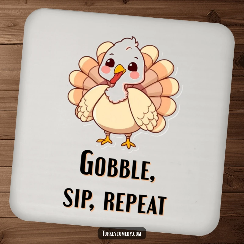 Funny Coasters (Set of 4) featuring a cute, gobbling turkey, protecting surfaces with holiday cheer, a fun and festive funny gift.