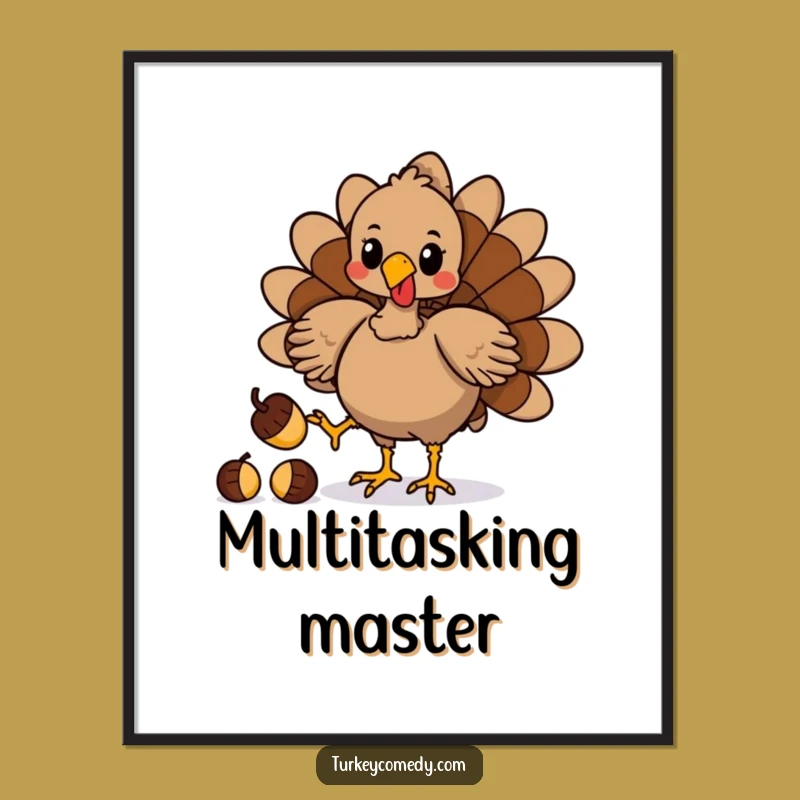 Funny Turkey Acorn Juggling Poster - Talented Bird Wall Art Funny Gift!