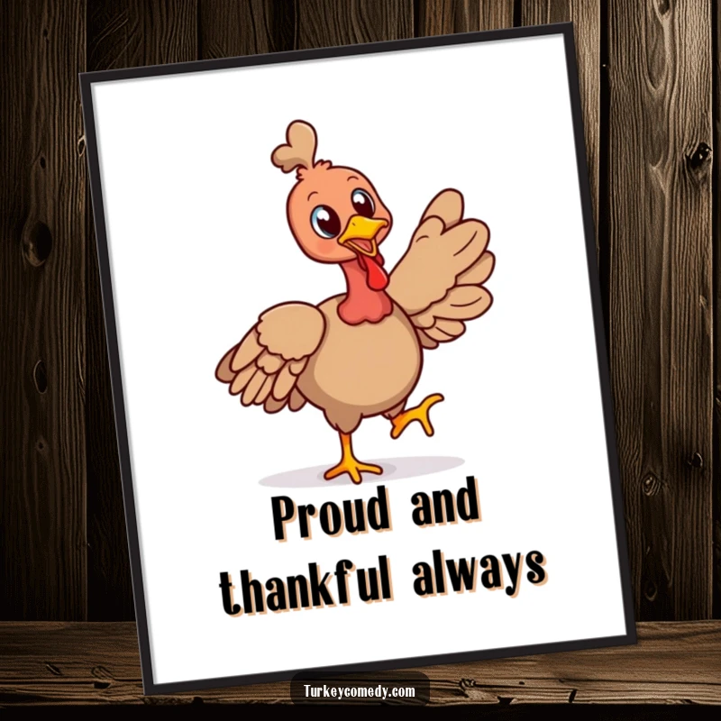 Funny Free Printable Wall Art of a cheerful turkey strutting proudly with its head held high, radiating confidence and a positive attitude.