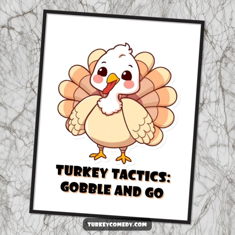 Funny Free Printable Wall Art of a cute turkey character gobbling and puffing its chest feathers with enthusiastic humor.