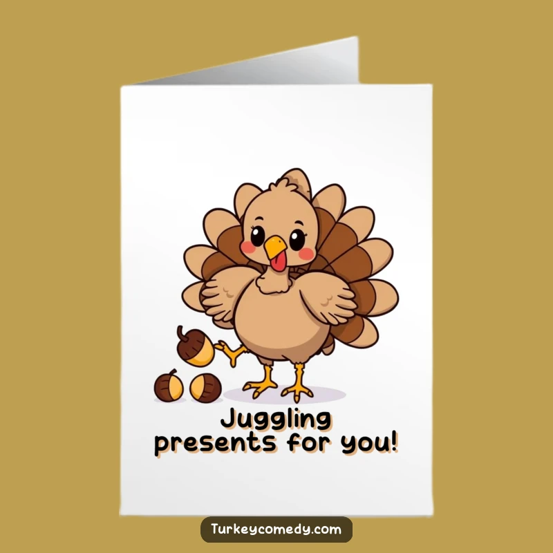 Free Printable Acorn Juggling Turkey Birthday Card: Hilarious Downloadable Gift