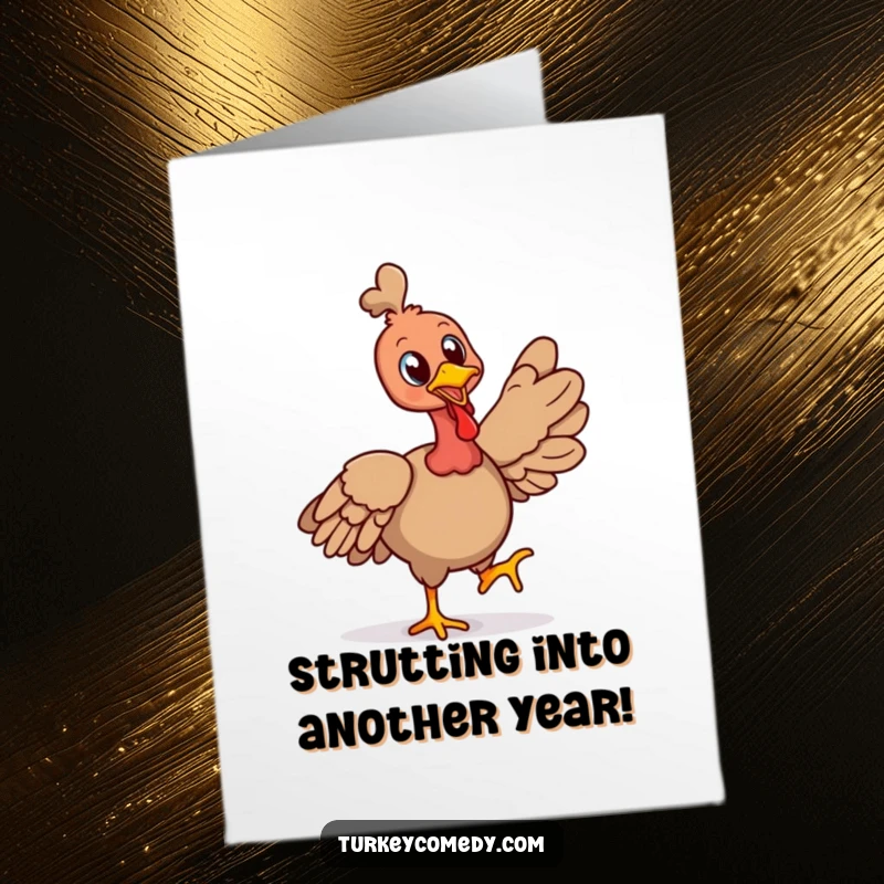 Funny Free Printable Birthday Card featuring a cheerful turkey strutting proudly with its head held high, exuding confidence and joy.