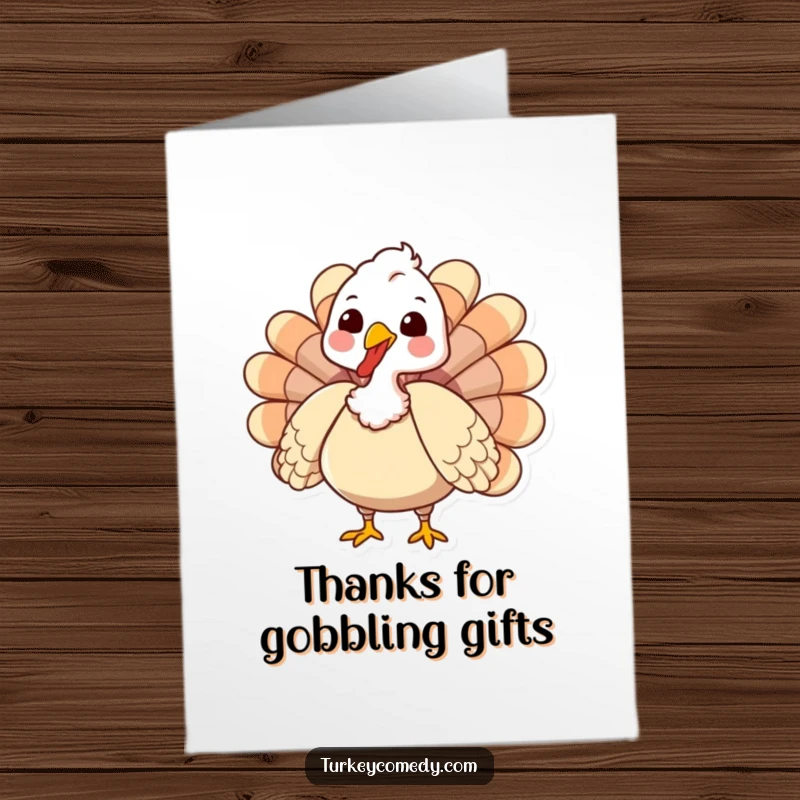 Funny Free Printable Thank You Card with a cute turkey character gobbling enthusiastically and puffing its chest feathers to say thanks.