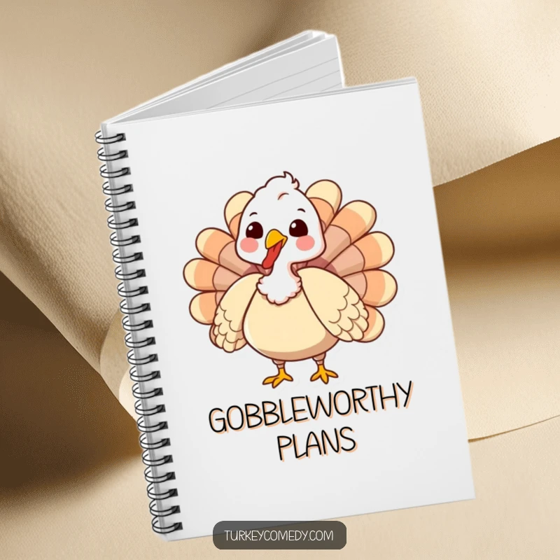 Funny Notebook featuring a cute, gobbling turkey on the cover, ideal for holiday planning and note-taking, a fun and festive funny gift.