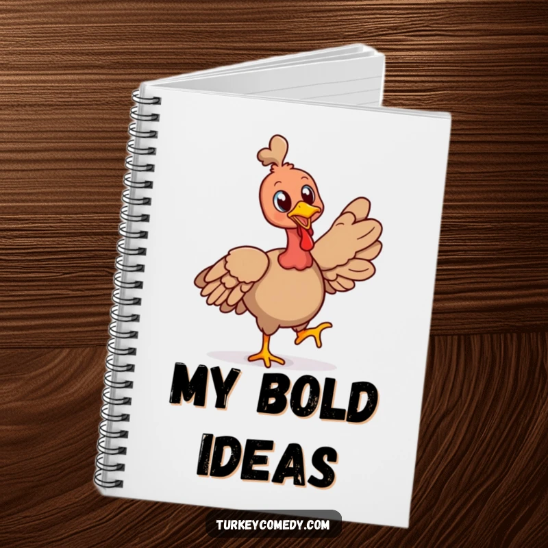 Funny notebook featuring a cheerful turkey character strutting proudly with its head held high, encouraging confident and creative writing.